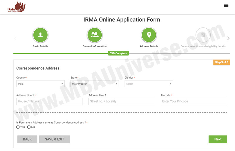 IRMA Admission Application Process Steps 4