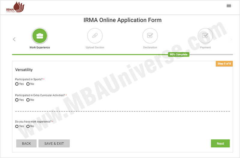 IRMA Admission Application Process Steps 6