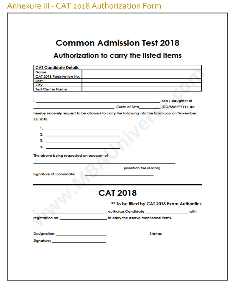 CAT 2018 Authorization Form